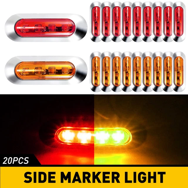 20x Red+Amber 4 LED Side Marker Lights Pickup Truck Trailer 10-30V Universal ANE