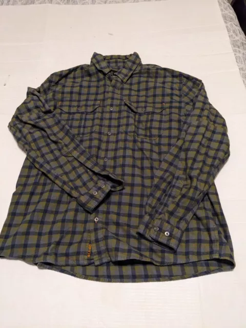 ORVIS Men's Green Blue Plaid Flannel Shirt Button Up L/S Mid Weight Size Large