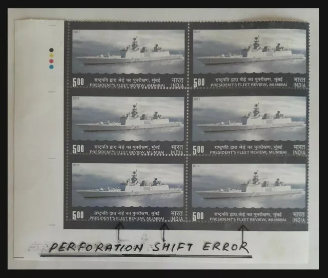 135. India 2011 Error Stamp President Fleet Review,Mumbai Perforation Shift. Mnh