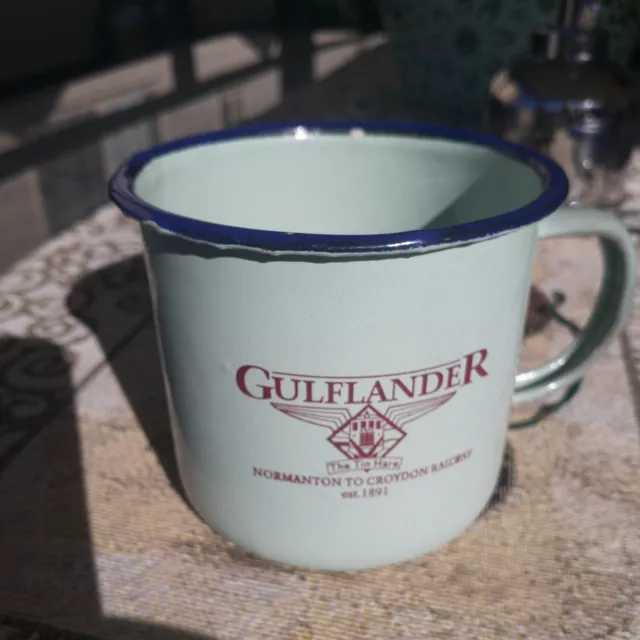 GULFLANDER NORMANTON TO CROYDON RAILWAY SOUVENIR ENAMEL MUG   8cm. TALL