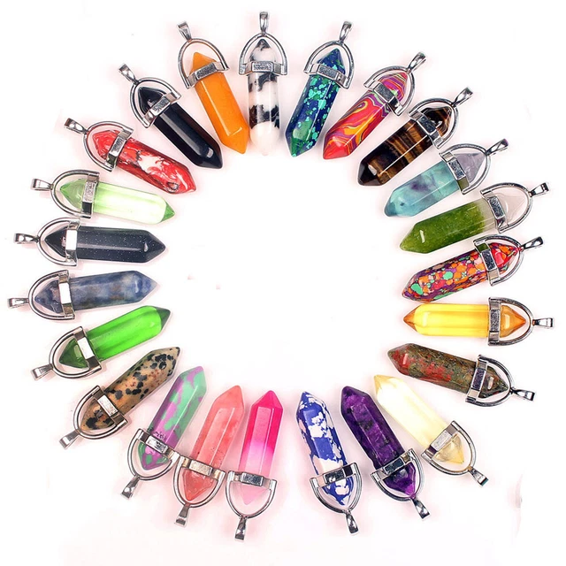 Wholesale Lot Random Stone Crystal Gemstone Pendant Jewelry Necklace 32*8Mm