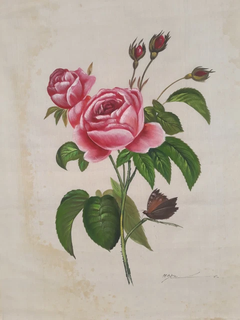Main Peint Miniature Art De Rose Fleur Peinture Sur Soie Vêtements Décor Maison