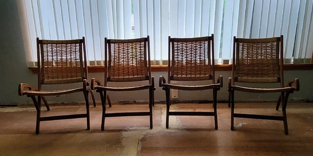 Mid-Century Danish Modern Hans Wegner Style Folding Rope Chair - Set of 4