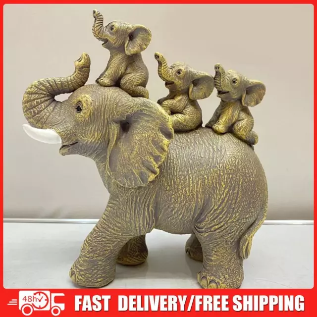 4Pcs/Set Mother Elephant Figurine Resin Elephant Holding Baby Elephant Ornament