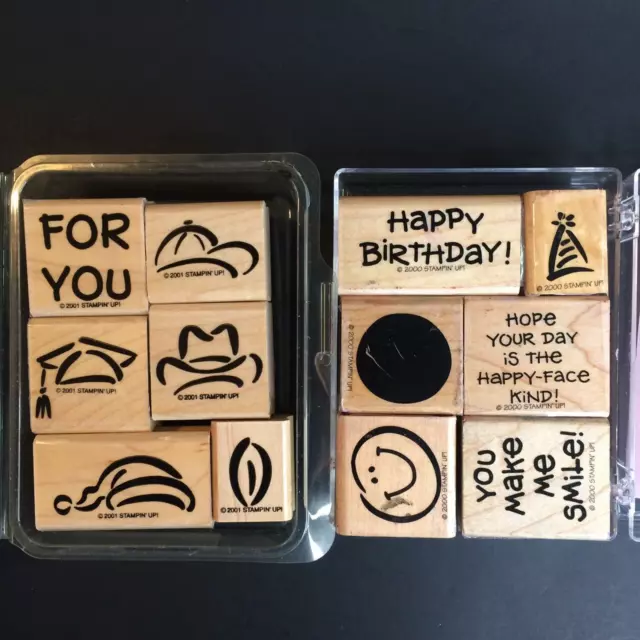 Stampin' Up! Wood Mount Rubber stamps lot of 2 sets: SMILE & Accessories HTF