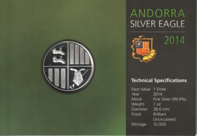 Mds Andorra 1 Diner 2014 Bu  "Andorra Silver Eagle", Silber 2