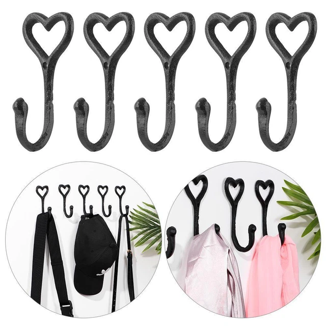 Door Ornament Black Cast Iron Coat Hat Hanger Love Heart Hook Wall Mounted