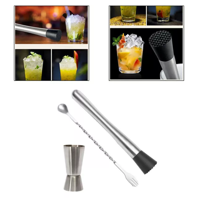 Stainless Steel Cocktail Tool  Spoon Cocktail Muddler Mixing Spoon Jigger Set