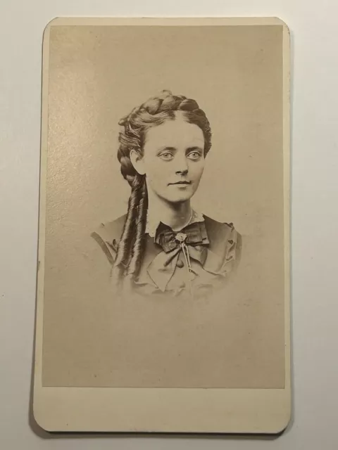 Antique CDV Photograph Beautiful Young Woman Long Ringlet Hair Philadelphia, PA