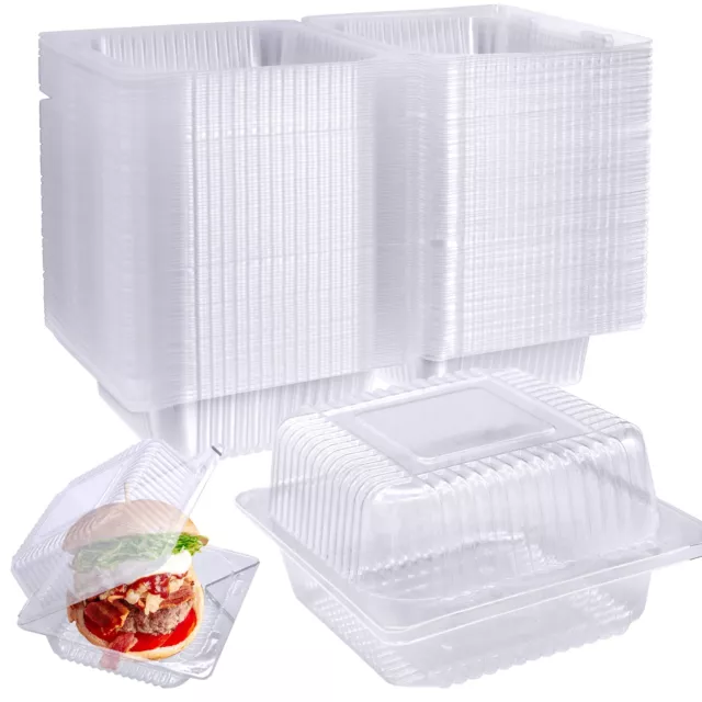 100 Pcs Clear Hinged Plastic Containers with Lids,Individual Cake Slice Conta...