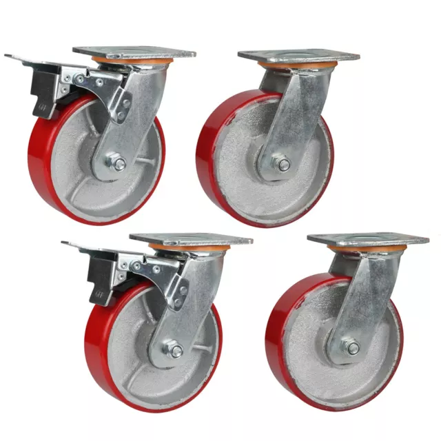 4X 4" / 100mm Heavy Duty Swivel Caster Wheels Castor 1200KG Load,2 with Brakes