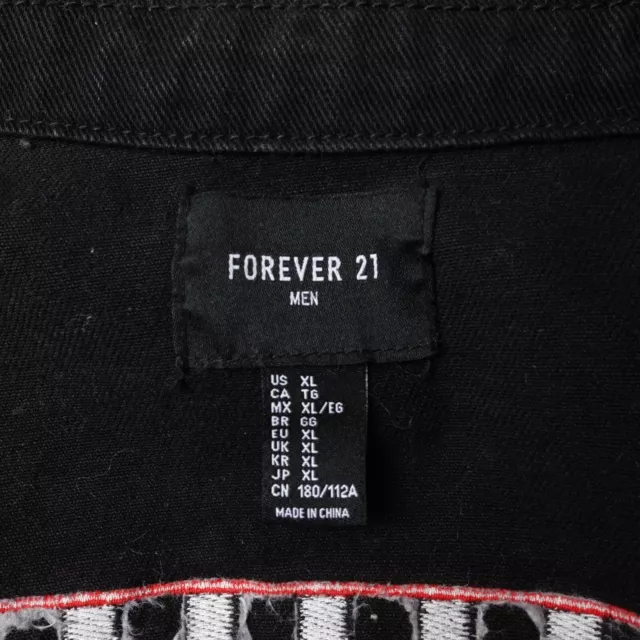 Forever 21 Black Denim Jean Black Embroidered Racing Patch Jacket Mens Size XL