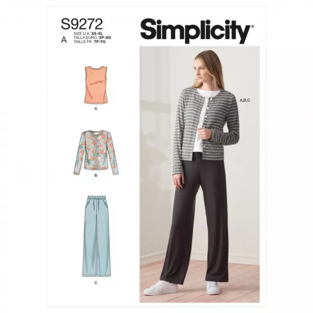 Simplicity Sewing Pattern 9272 Cardigans, Tops, Trousers A (XS-S-M-L-XL)