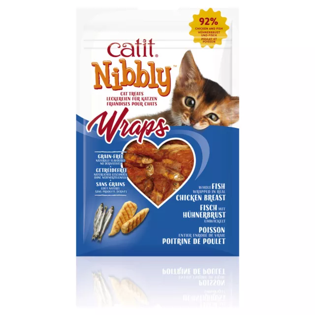 Catit Nibbly Wraps Avec Poulet & Poissons 30 G, Snack pour Chats, Neuf