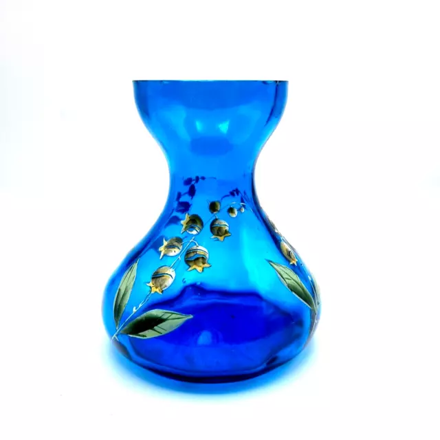 Vintage Glass Vase Aqua Blue Floral Vase Hand Painted Snow Drops