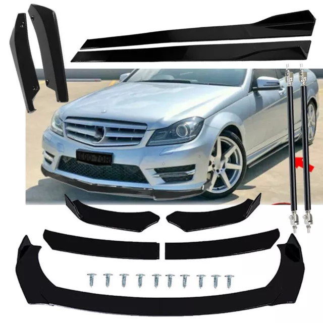 Front Bumper Lip Spoiler Splitter For Mercedes Benz W204 Side Skirt Glossy Black