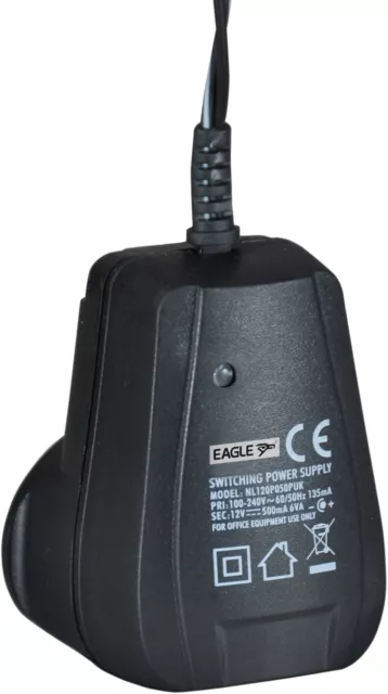 Eagle 12 V DC 500 mA Regulated Switch Mode Power Supply 6W UK Plug Cable Wire 2