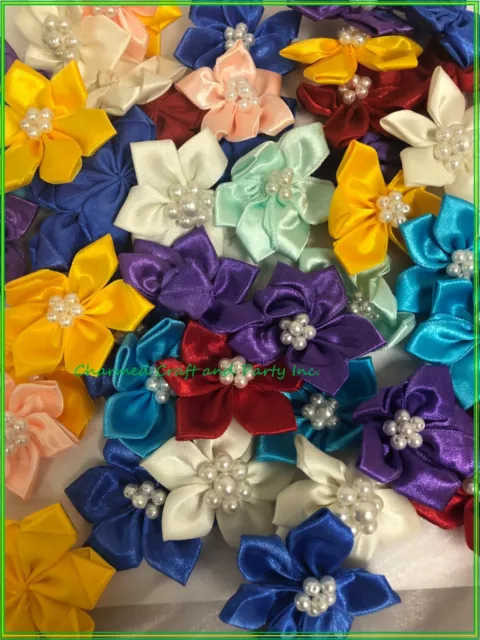 50 Satin Ribbon Star Flower 2 1/4" Applique Sewing Bow Craft Mix Color 204-6