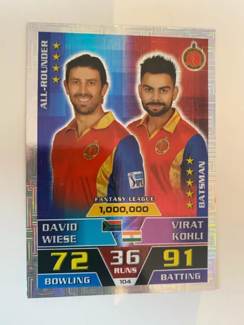 2016-17 Cricket Attax IPL Foil David Wiese Virat Kohli Royal Challengers