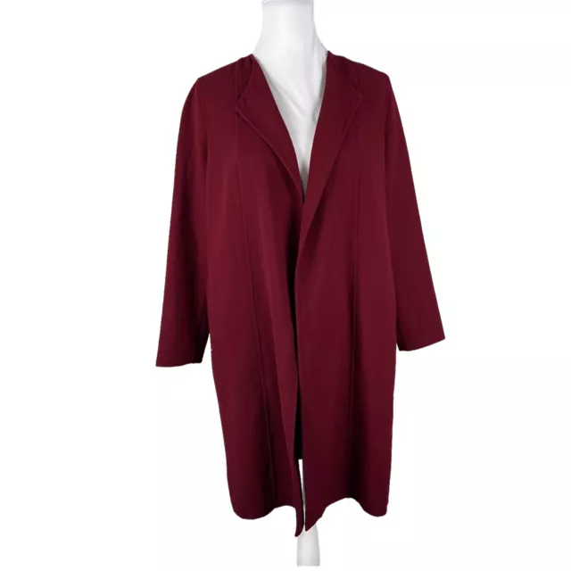 Lafayette 148 Sz S Wool Crepe Open Front Jacket Blazer Burgundy Wine Long Line