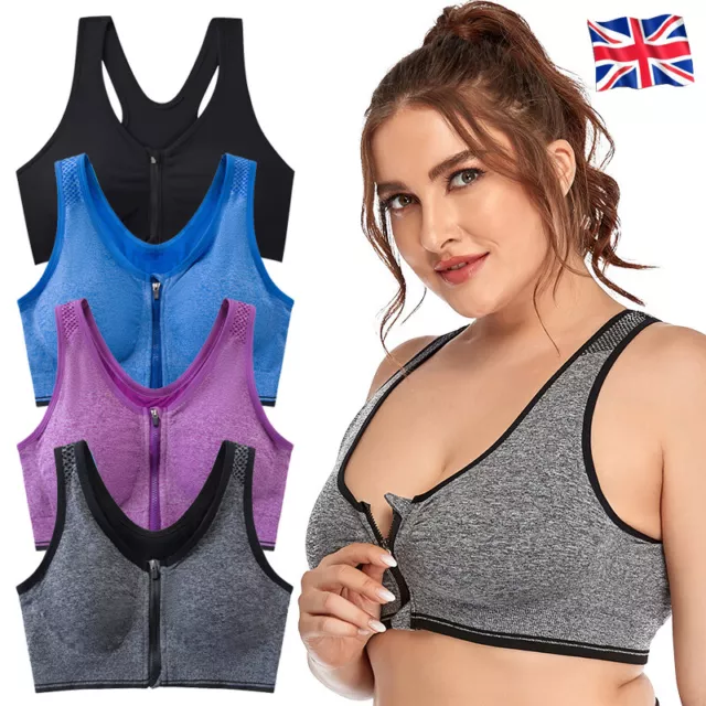 Sports Bra Padded Women Wireless Front Zipper Yoga Cami Push Up Vest Support Top