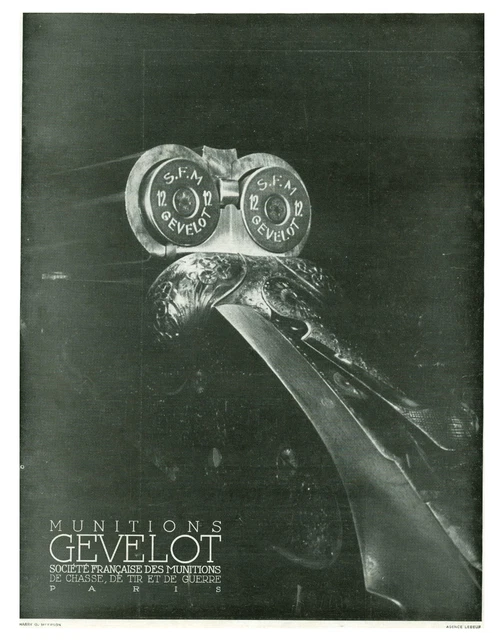 PUBLICITÉ DE PRESSE 1927 GÉVELOT DES MUNITIONS POUR LA CHASSE SANGLIER