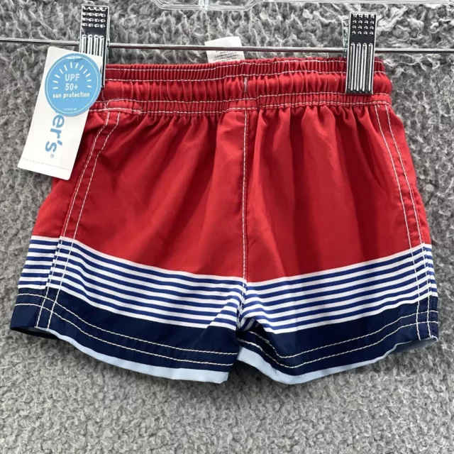 Carter's Swim Trunks Baby Boys Size 3 Months Red Striped Swim Shorts Size 3M 2