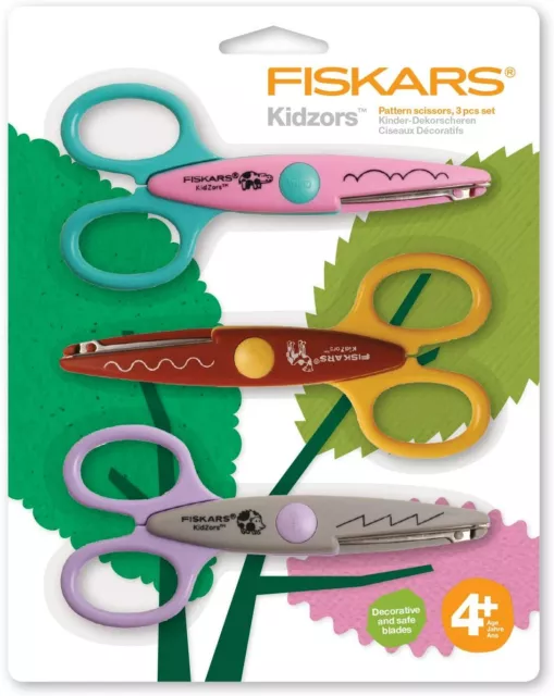 FISKARS 3er Set Kinder-Dekoscheren Zootiere Bastelscheren rechts/links 1003846