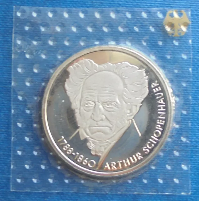 10 DM Gedenkmünze 1988 D BRD  Arthur Schopenhauer, PP in Noppenfolie