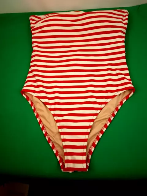 J Crew Size 12 Womens One Piece Swimsuit Red White Striped