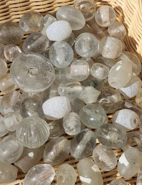 BEAD SOUP Vintage Trade Clear White Frost Glass Bead Mix 1.9 Pounds Bohemian