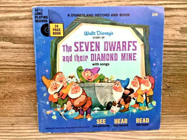 Walt Disneys See Hear Read LP Record 7 Dwarfs & their Diamond Mine Book 1967