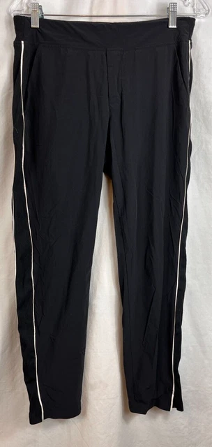 Athleta Brooklyn Luxe Ankle Pants Women 4 Black White Side Stripe Pull On Athleta Brooklyn Luxe Ankle Pants Women 4 Black White Side Stripe Pull On