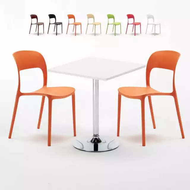 Table carrée blanche 70x70cm avec 2 Chaises colorées ensemble intérieur bar café