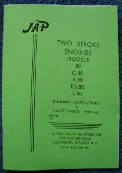 JAP 2 STROKE ENGINE MODELS 80, C80, R80, RS80, S80 Instruction Book - JAP06