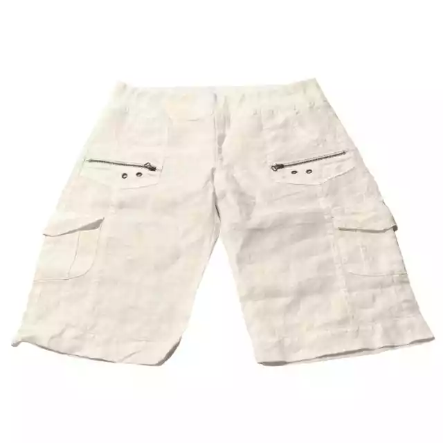 XCVI White Zola Bermuda Shorts Medium Women Elastic Waist Soft Cool Ramie Fabric