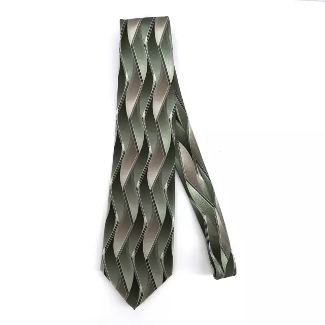 Pierre Cardin Mens Necktie 100% Silk Green Geometric Tie - 61.50" x 3.75" 3