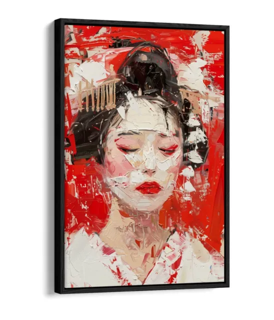 Japanese Geisha Impressionist Style -Float Effect Framed Canvas Wall Art Print