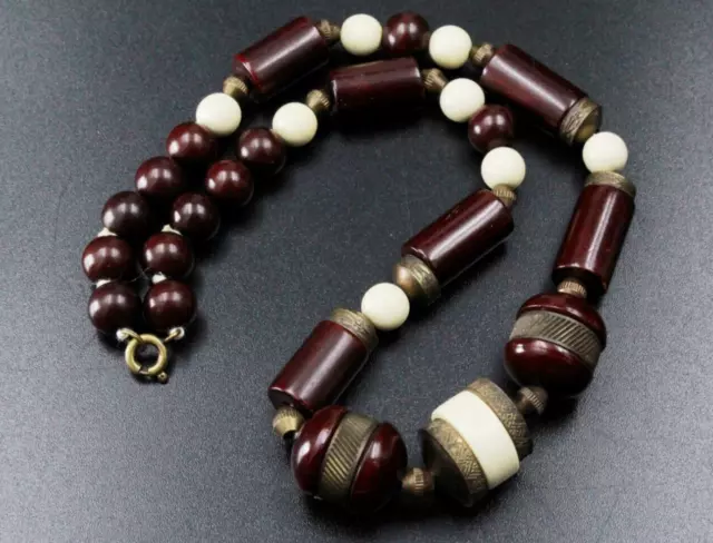 Antique Art Deco Louis Rousselet Brown Beige Beaded Mint Necklace