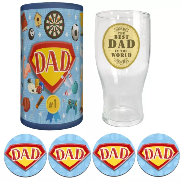 Fathers Day Pint Glass Gift Set For Dad, Step Dad - Best Dad In The World