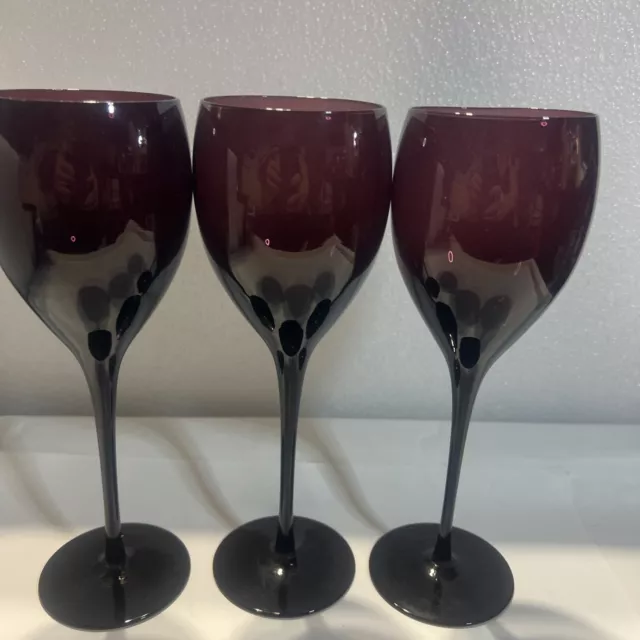 3 Purple Amethyst Glass Wine Glasses