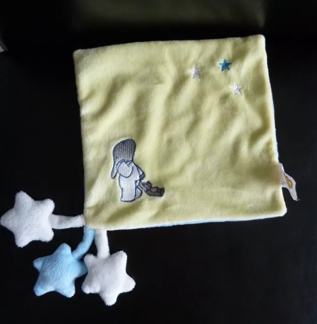 23 - DOUDOU PLAT LANSAY ELEPHANT BABAR NELVANA blanc jaune bleu 3 étoile ETNEUF*