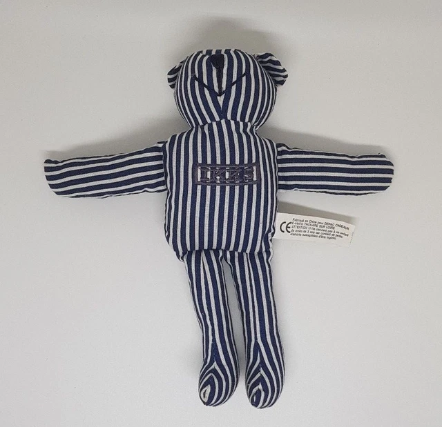Doudou  Peluche Ours IKKS Bleu marine Rayé Rayures Blanc NEUF