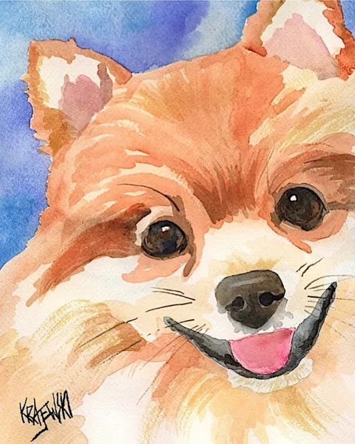 Pomeranian Art Print Signed by Artist Ron Krajewski Painting 8x10 Dog    