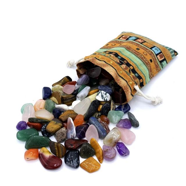 Edelstein-Mix Für Kinder, Ca. 300 G – Bunte Trommelsteine 11-13 Mm, Natur-Achat, In Goldbeutel