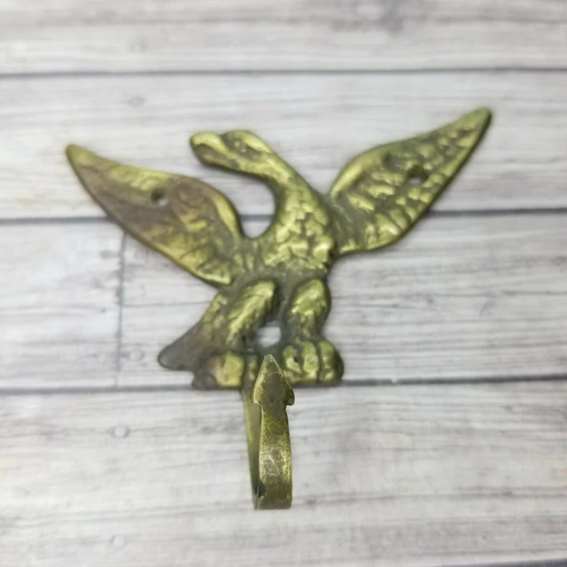 Vtg Antique Brass Eagle Coat Clothes Key hook Hanger tie back long neck arrow