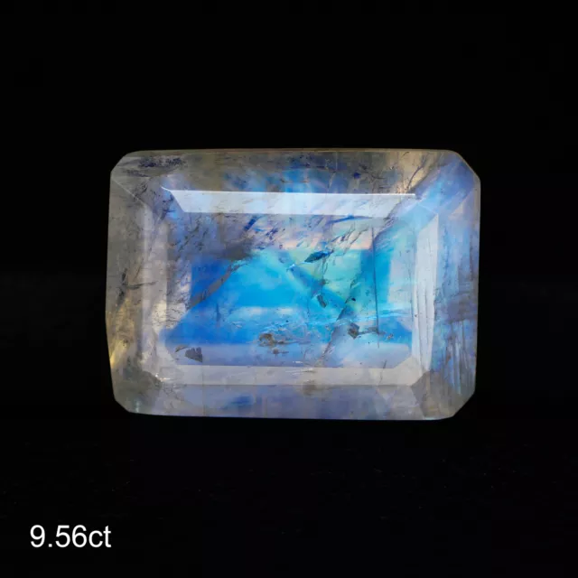 9.56Ct Octagan 15.45 x 11.27 MM White transparent Blue Flashing Blue Moonstone