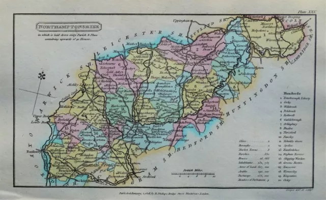 NORTHAMPTONSHIRE, Capper Original Hand Coloured Antique County Map 1808