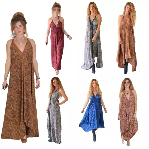 30 PC Lot Indien Soie Maxi Log Hippie Robe Vêtements de fête Robe d’été...