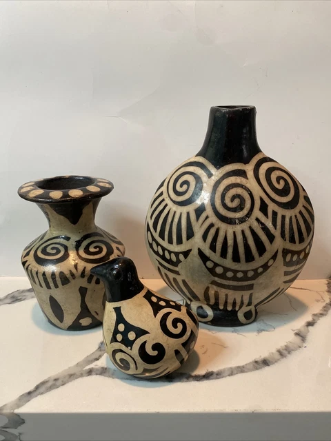 SET POTTERY VASE Lencan Acta De Honduras Indigenous Hand Made Black ...
